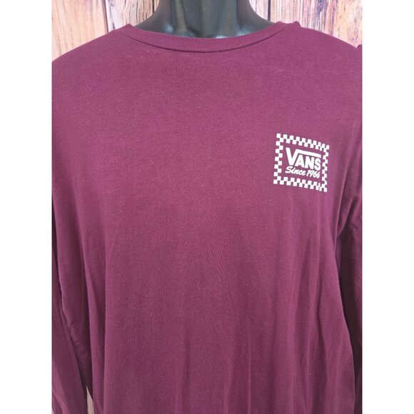 Vans Burgundy Long Sleeve T-Shirt XL 100% Cotton Checkerboard Logo - Picture 3 of 7